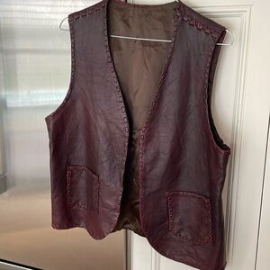 Vintage Burgundy leather vest with brown lining, size medium